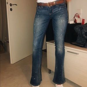 Hollister splash paint, blue boot cut jeans 1R